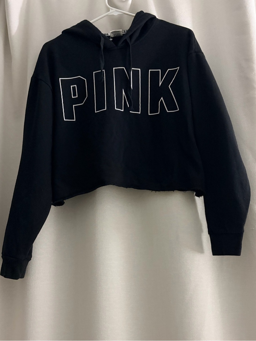 PINK Victoria's Secret Black Cropped Hoodie with White Outline Logo size S